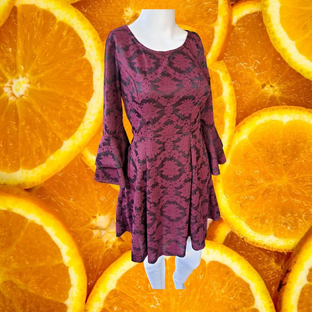 My Michelle Maroon Fit Flare Dress with Decorative Arms Size Small‎